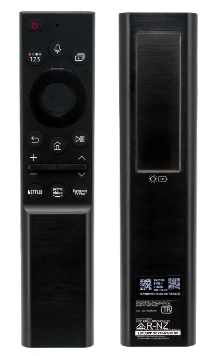 Remote for Samsung Smart TVs shown next to compatible models
